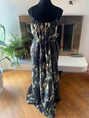 Banana Republic Olive and Black Printed Maxi Dress